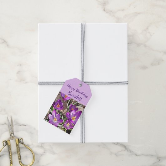 Lila Crocus Geburtstag Geschenkanhänger (Mit Garn)