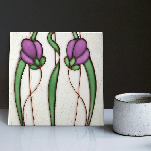 Lila Crocus Wall Deco, Jugendstil Art Deco Fliese