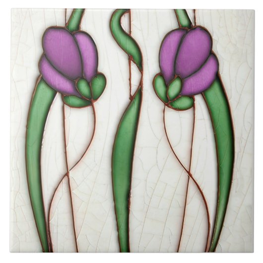 Lila Crocus Wall Deco, Jugendstil Art Deco Fliese (Vorderseite)