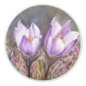 LILA CROCUSES KERAMIK KNOB KERAMIKKNAUF (Vorderseite)