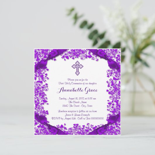 Lila Cross First Kommune Einladung (Stehend Vorderseite)