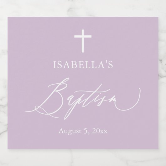 Lila Cross Girl Taufkirche Sparklassensee Schaumweinetikett (Einzelnes Label)