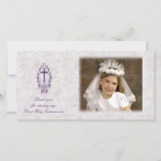 Lila Cross Religious Danke Foto Card (Vorderseite)