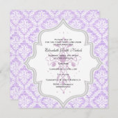 Lila Cross-White Damask Burlap Erste Kommune Einladung (Vorne/Hinten)