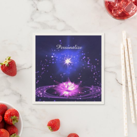 Lila Crystal Lotus Blume Stars personalisieren Serviette (Beispiel)