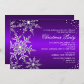Lila Crystal Snowflake Weihnachts-Party laden ein Einladung (Vorne/Hinten)