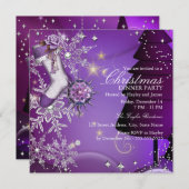 Lila Crystal Snowflake Weihnachtsabend Party 4 Einladung (Vorne/Hinten)