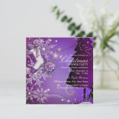 Lila Crystal Snowflake Weihnachtsabend Party 4 Einladung (Stehend Vorderseite)