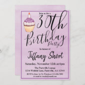 Lila Cupcake 30. Geburtstag Party Einladung (Vorne/Hinten)