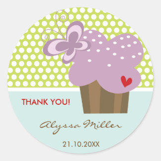 Lila Cupcake Danke für die Geburtstagsparty-Gesche Runder Aufkleber
