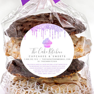 Lila Cupcake Glitzer Tropfen Bäckerei Koch Runder Aufkleber