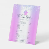 Lila Cupcake Glitzer Tropfen Bäckerei Menü Preisli Sockelschild (Vorderseite)