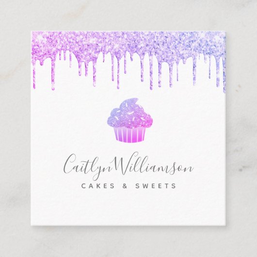 Lila Cupcake Glitzer Tropfen Konditorei Koch Bäcke Quadratische Visitenkarte (Vorderseite)