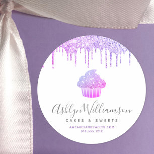 Lila Cupcake Konditorei Koch Bäckerei Glitzer Trop Runder Aufkleber