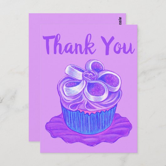 Lila Cupcake Plate Vielen Dank Postkarte (Vorne/Hinten)