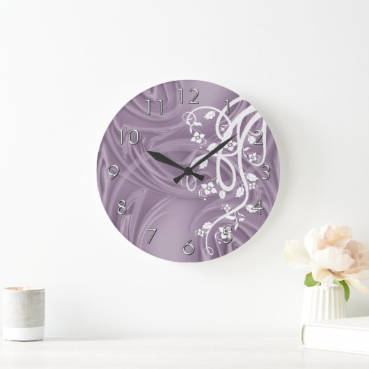 Lila Curlen mit Filigrel und Blütenblättern Große Wanduhr (Zuhause)