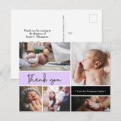 Lila Custom Baby Taufe Danke Foto Collage Postkarte (Vorne/Hinten)