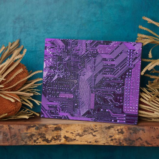 Lila Cyberschalttafel Tech Art Electronics Fotoplatte (Seite)