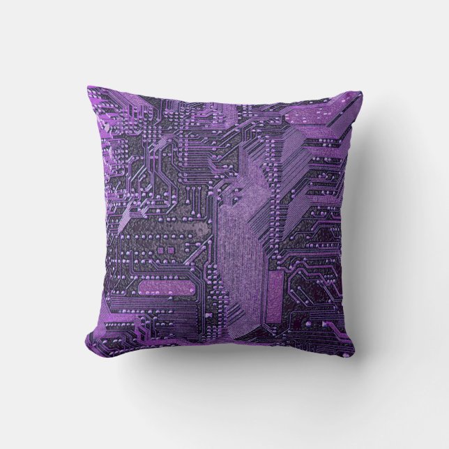 Lila Cyberschalttafel Tech Art Electronics Kissen (Vorderseite)