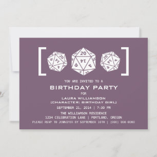 Lila D20 Dice Gamer Geburtstagsparty Einladung