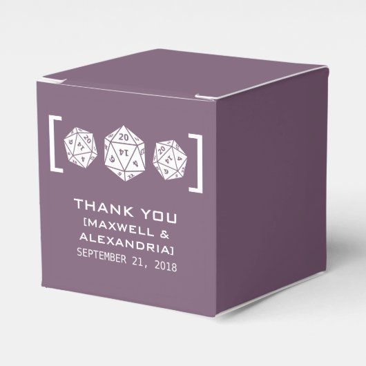 Lila D20 Dice Gamer Gefälligkeitsboxen Geschenkschachtel (Vorderseite)