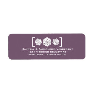 Lila D20-Würfel-Hochzeitadressen-Labels