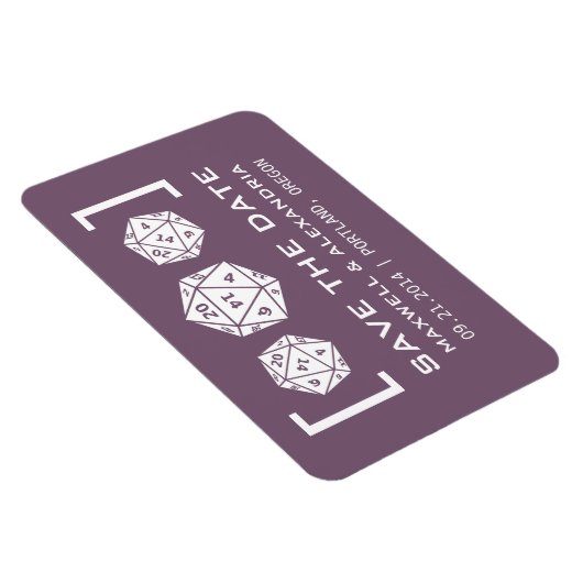 Lila D20-Würfel speichert das Datumsfenster Magnet (Rechte Seite)