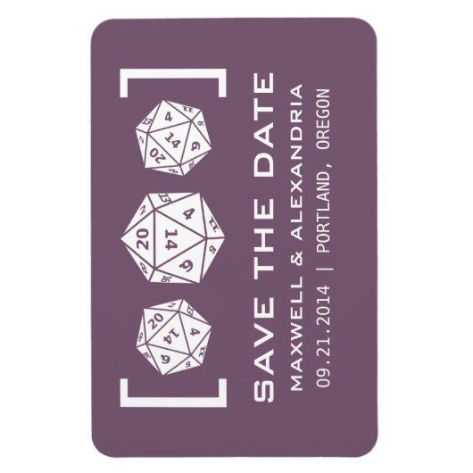 Lila D20-Würfel speichert das Datumsfenster Magnet (Vertikal)