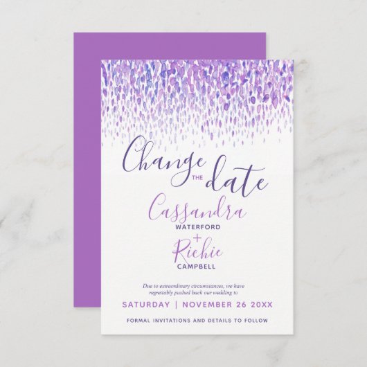 Lila Dabs Aquarell ändern das Datum der Hochzeit Save The Date (Vorne/Hinten)