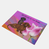 Lila Dackel Springtime Door Mat Fußmatte (Schrägansicht)