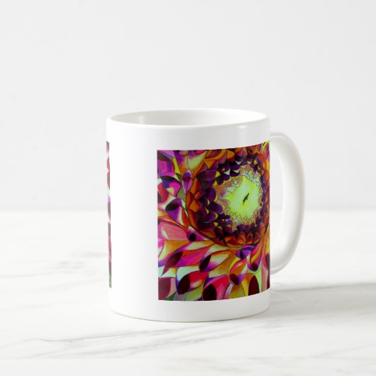 Lila Dahlia abstrakte Blume Kunst Kaffeetasse (VorderseiteRechts)