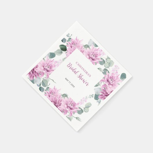 Lila Dahlia Eukalyptus Botanisches Brautparty Serviette (Ecke)