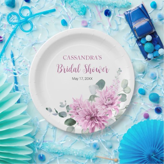 Lila Dahlia Eukalyptus Grünes Brautparty Pappteller (Party)