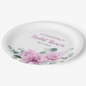 Lila Dahlia Eukalyptus Grünes Brautparty Pappteller (Schrägansicht)