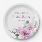 Lila Dahlia Eukalyptus Grünes Brautparty Pappteller (Vorderseite)