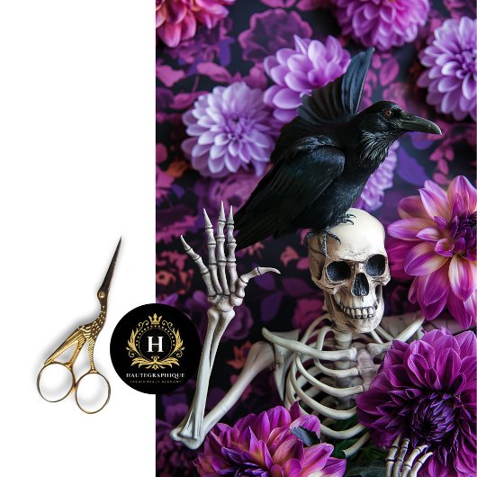 Lila Dahlia Gothic Skeleton Skull Decoupage Seidenpapier