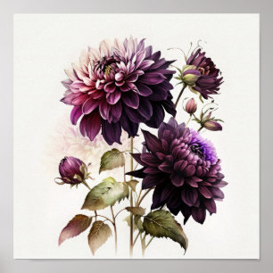 Lila Dahlias Blume Art Print Poster
