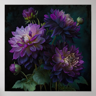 Lila Dahlias Blume Art Print Poster