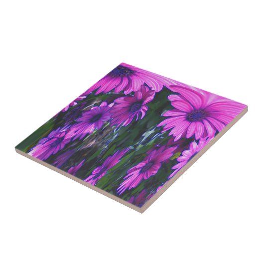 Lila Daisies Abstrakte Kunst Fliese (Seite)