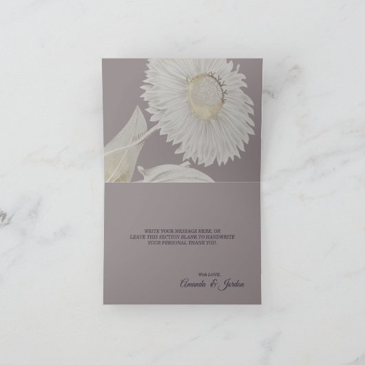 Lila Daisy Antique Wedding Dankeschön Karte (Innenseite)