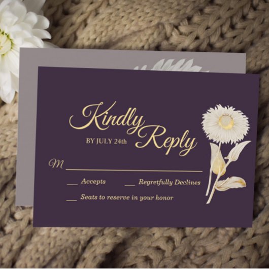 Lila Daisy Antique Wedding Response Card RSVP Karte