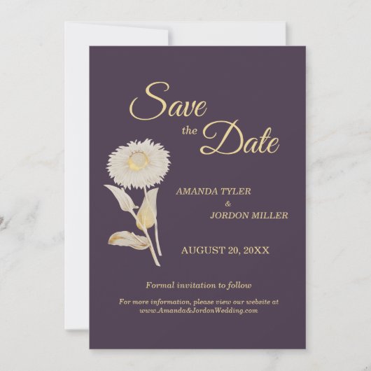 Lila Daisy Antique Wedding rettet das Datum Save The Date (Vorderseite)