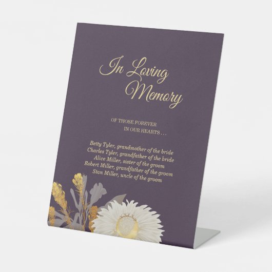 Lila Daisy-Antiquitätenhochzeit in liebenswertem G Sockelschild (Vorderseite)