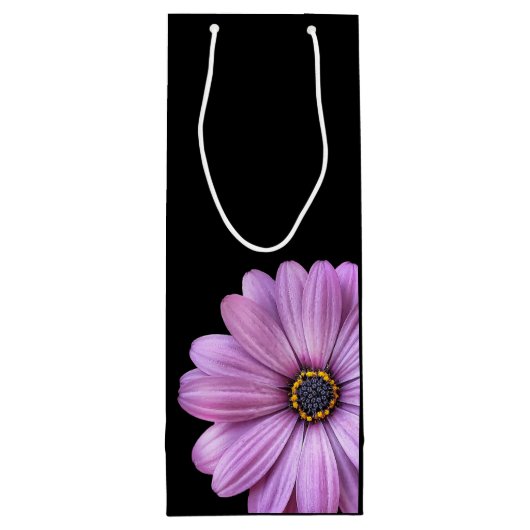 Lila Daisy auf Black WINE Gift Bags Geschenktüte Für Weinflaschen (Rückseite)
