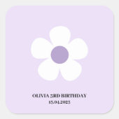 Lila Daisy Birthday | Elegantes florales Party Quadratischer Aufkleber (Vorderseite)