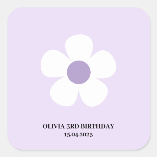 Lila Daisy Birthday | Elegantes florales Party Quadratischer Aufkleber (Vorderseite)