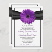 Lila Daisy Black Ribbon Wedding Einladung (Vorne/Hinten)