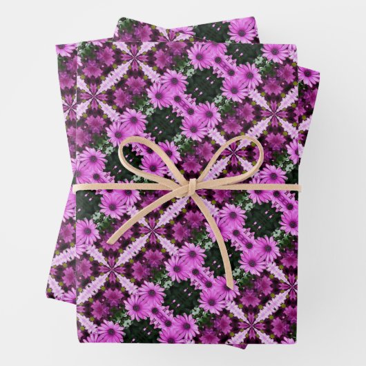 Lila Daisy-Blume Abstraktes Design Geschenkpapier Set (Beispiel)