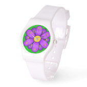 Lila Daisy Blume auf Green Beautiful Armbanduhr (Angle)