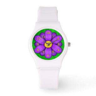 Lila Daisy Blume auf Green Beautiful Armbanduhr